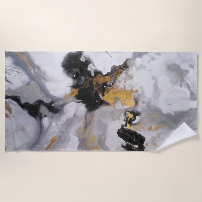 Abstract Modern Black, Gold and Grey   Beach Towel (Front)