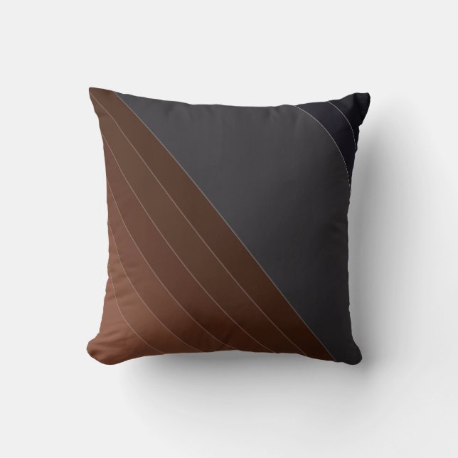 Abstract modern black grey brown silk satin lines cushion (Front)