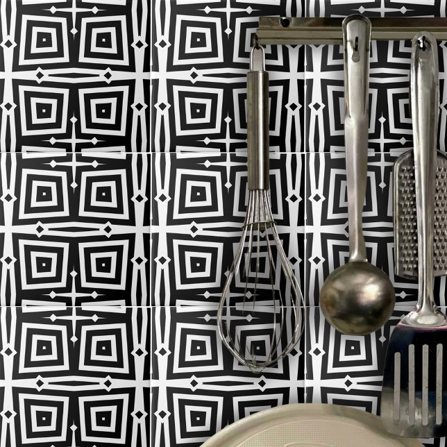 Abstract Modern Black & White Geometric Pattern Ceramic Tile (Creator Uploaded)