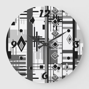 Abstract modern black white yellow ornament geo large clock