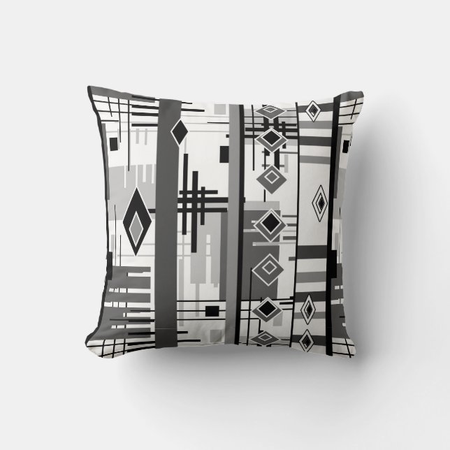 Abstract modern black white yellow ornament geomet cushion (Front)