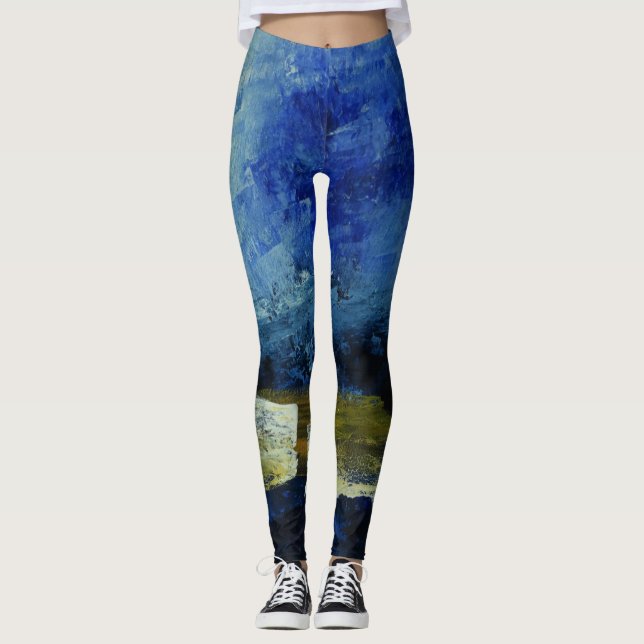 Abstract Modern Blue Art Custom Leggings (Front)