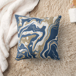 Abstract Modern Blue Brown Marble Pattern Cushion