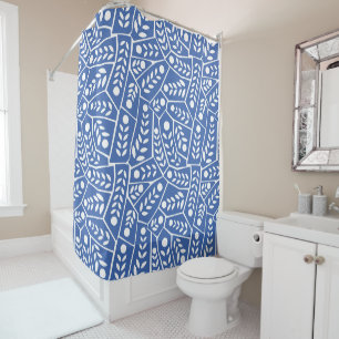 Abstract Modern Blue Leaves Shapes Shower Curtain
