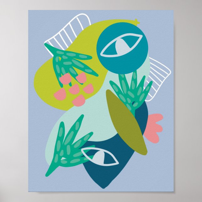 Abstract modern blue minimalist botanical art  poster (Front)