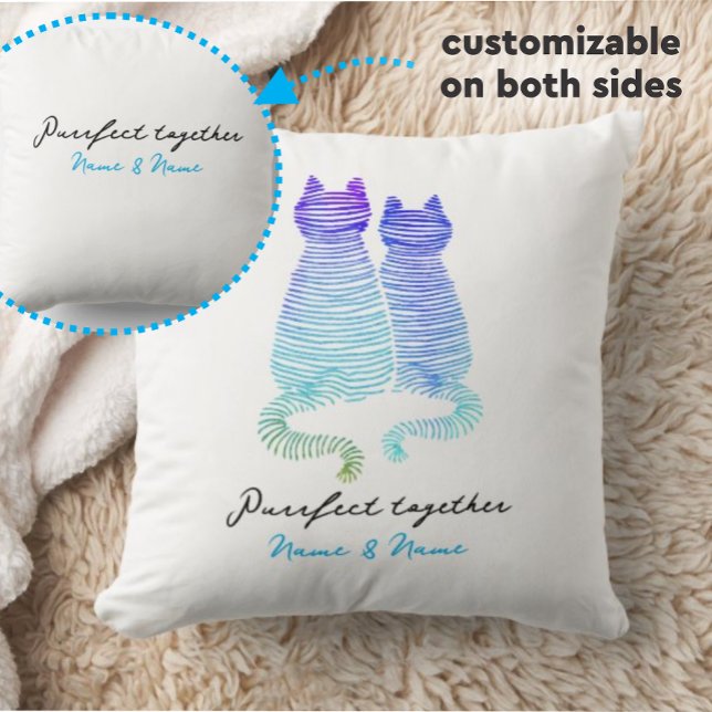Abstract Modern Blue Purple Striped Cat Couple Cushion (Creator Uploaded)