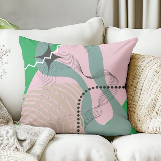 Abstract Modern Boho Lines And Dots Green Cushion (Creator Uploaded)