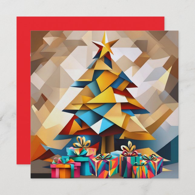 Abstract Modern Christmas Tree Flat Card (Front/Back)