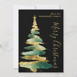Abstract Modern Christmas Tree Photo Personalised Holiday Card