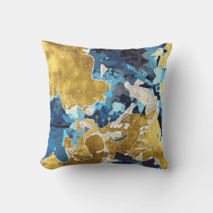 Abstract, modern, collage, gold, navy blue  cushion