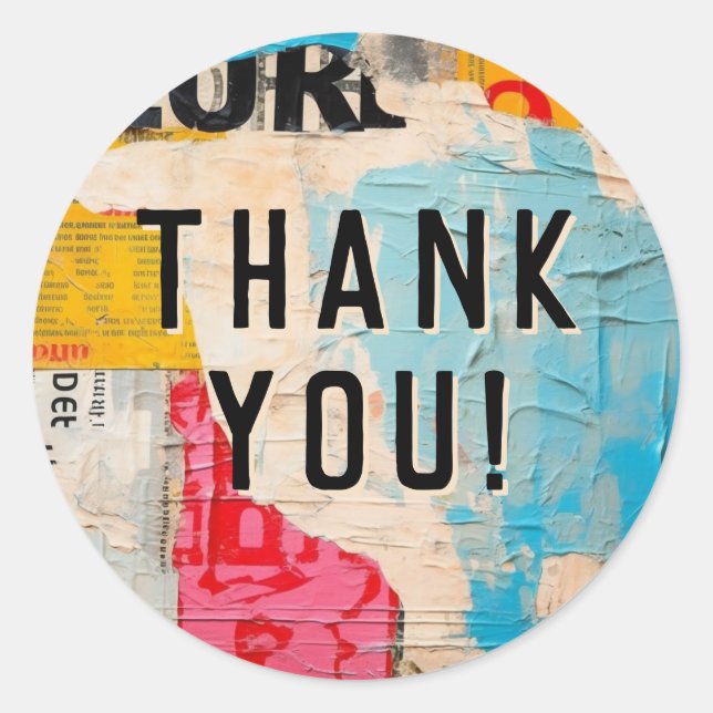 Abstract Modern Collage Thank You Classic Round Sticker (Front)