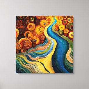 Abstract Modern Colour Swirls River Canvas Print