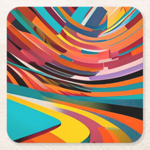 Abstract Modern Colourful Bright Pattern Bold Art Square Paper Coaster