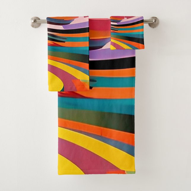 Abstract Modern Colourful Bright Pattern Bold Urba Bath Towel Set (Insitu)