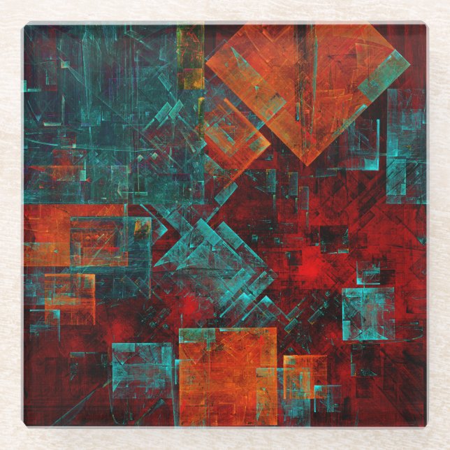 Abstract Modern Colourful Cool Artistic Pattern Glass Coaster (Front)