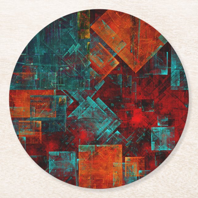 Abstract Modern Colourful Cool Artistic Pattern Round Paper Coaster (Front)