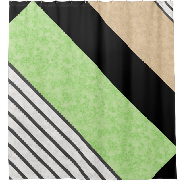 Abstract modern colours beige mint green white bla shower curtain (Front)