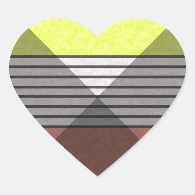 Abstract modern colours brown yellow lemon white b heart sticker (Front)
