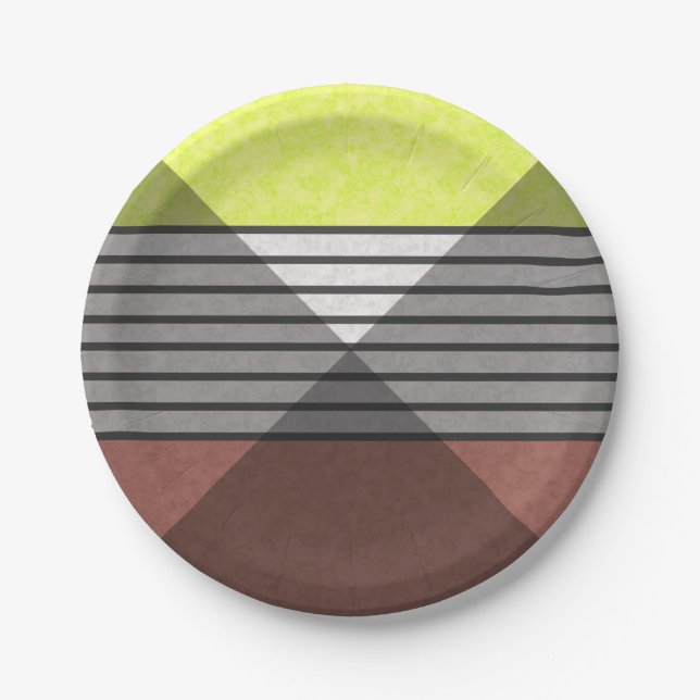 Abstract modern colours brown yellow lemon white b paper plate (Front)