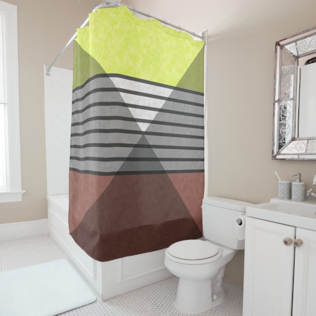 Abstract modern colours brown yellow lemon white b shower curtain (In Situ)