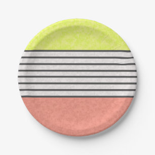 Abstract modern colours coral pink lime green whit paper plate