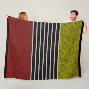 Abstract modern colours red green white black stri fleece blanket
