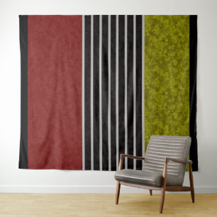 Abstract modern colours red green white black stri tapestry
