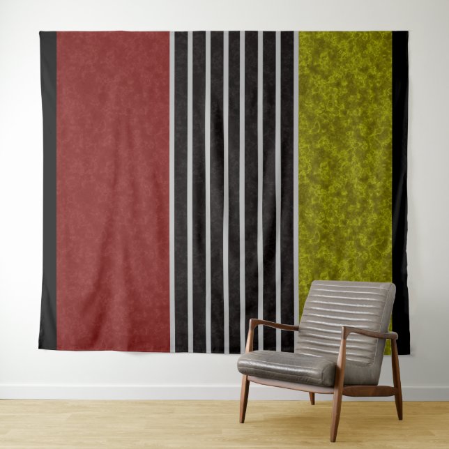 Abstract modern colours red green white black stri tapestry (In Situ (Horizontal))