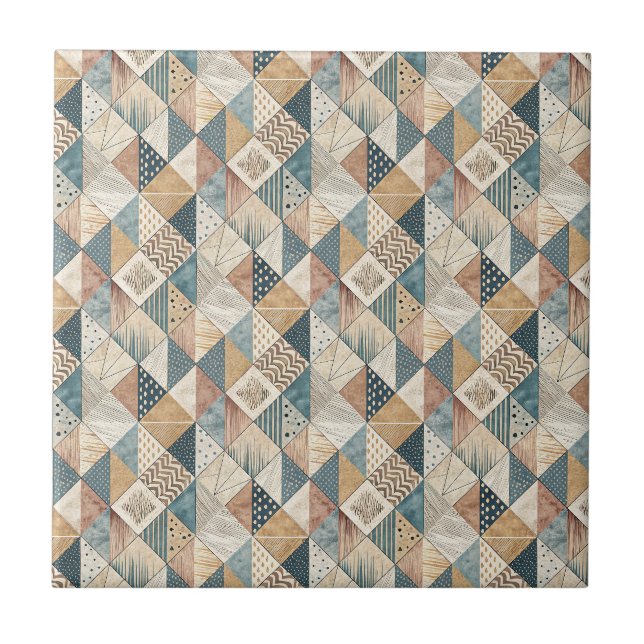 Abstract Modern Cubist Geometric Triangle Pattern Ceramic Tile (Front)