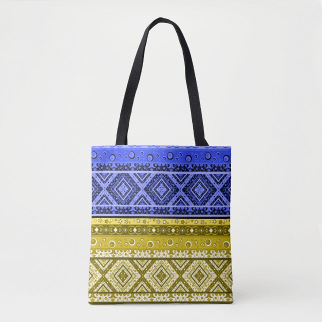 Abstract modern decor ornamental geometrical patch tote bag (Front)