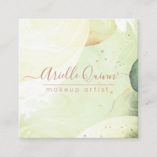 Abstract Modern Earthy Watercolor Shapes Green Square Business Card