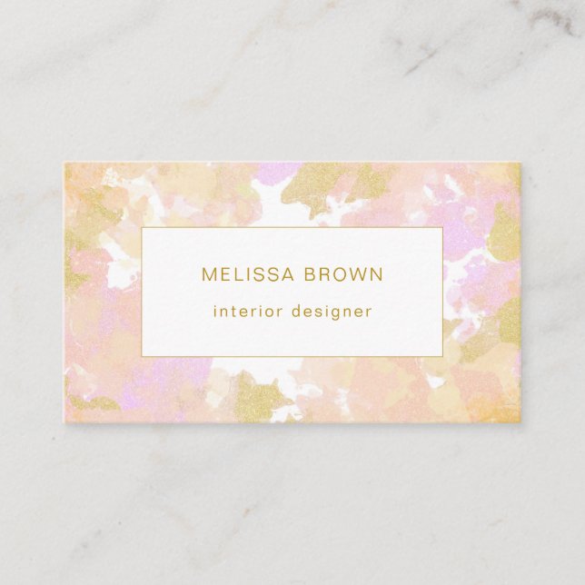 Abstract Modern Elegant Watercolor Logo Pink Gold Business Card (Front)