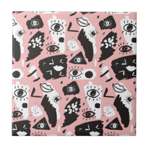 Abstract Modern Eye & Lips Pattern Ceramic Tile