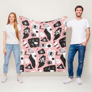 Abstract Modern Eye & Lips Pattern Fleece Blanket
