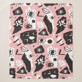 Abstract Modern Eye & Lips Pattern Sherpa Blanket