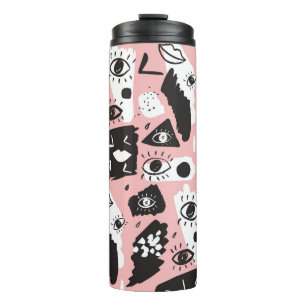 Abstract Modern Eye & Lips Pattern Thermal Tumbler