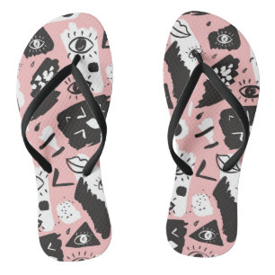 Abstract Modern Eye & Lips Pattern Thongs