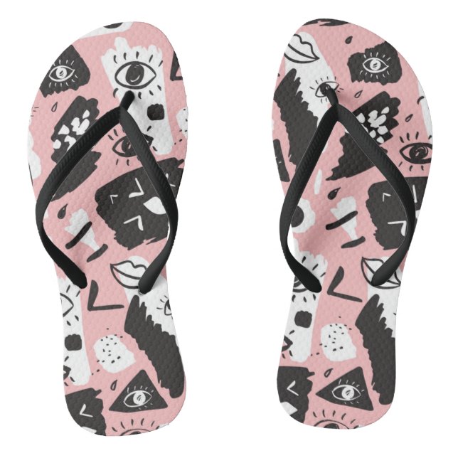 Abstract Modern Eye & Lips Pattern Thongs (Footbed)