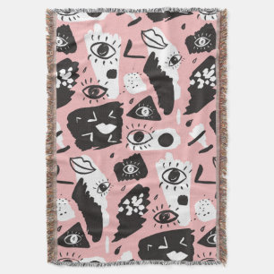 Abstract Modern Eye & Lips Pattern Throw Blanket