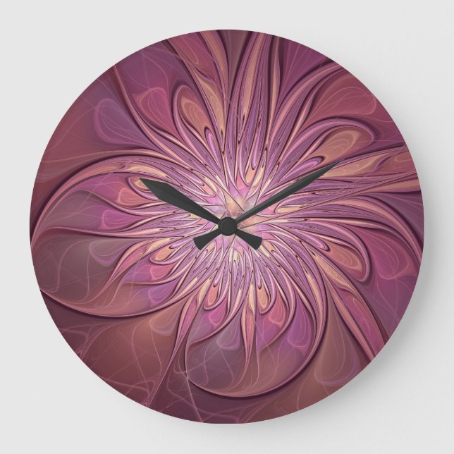 Abstract Modern Floral Fractal Art Berry Colors Large Clock (Front)