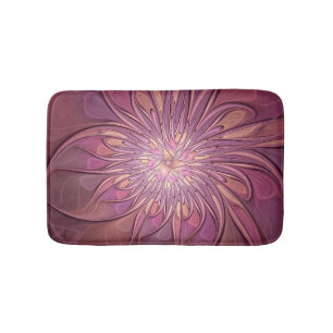 Abstract Modern Floral Fractal Art Berry Colours Bath Mat