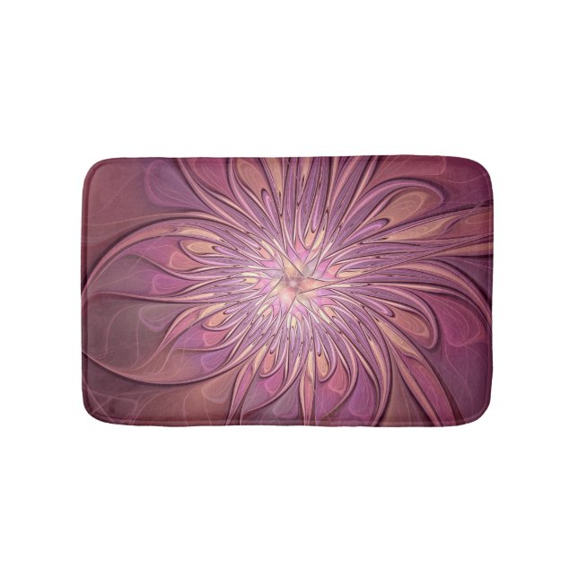 Abstract Modern Floral Fractal Art Berry Colours Bath Mat (Front)