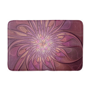 Abstract Modern Floral Fractal Art Berry Colours Bath Mat