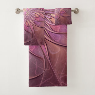Abstract Modern Floral Fractal Art Berry Colours Bath Towel Set