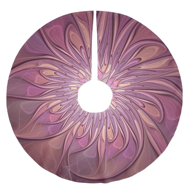 Abstract Modern Floral Fractal Art Berry Colours Brushed Polyester Tree Skirt (Front)