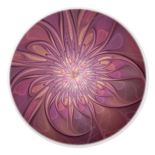 Abstract Modern Floral Fractal Art Berry Colours Ceramic Knob