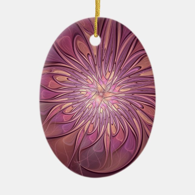 Abstract Modern Floral Fractal Art Berry Colours Ceramic Ornament (Front)