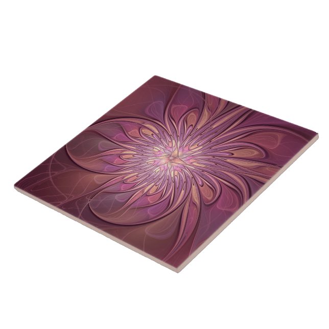 Abstract Modern Floral Fractal Art Berry Colours Ceramic Tile (Side)