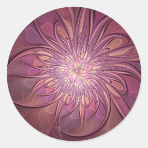 Abstract Modern Floral Fractal Art Berry Colours Classic Round Sticker