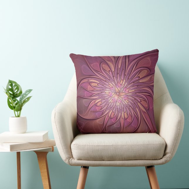 Abstract Modern Floral Fractal Art Berry Colours Cushion (Chair)